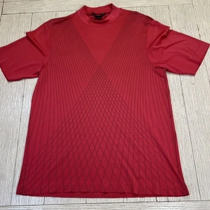 Tiger Woods Shirt Mens Large Red Mock Neck Golf Geometric Short Sleeve Athletic - Picture 1 of 7