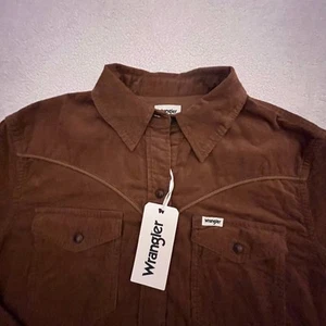 Wrangler Corduroy Rodeo Cowgirl Pearl Snap Brown Shirt Women’s Sz Sm - Picture 1 of 13