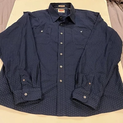Wrangler Men's XXL long Sleeve Dress Shirt Flex Comfort Dark Blue 2 Pocket Top - Image 1 of 4