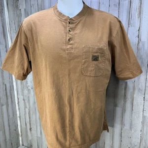 Walls Work Wear 3 Button Short Sleeve T-Shirt Men Size L Brown Pocket Henley U5 - Picture 1 of 7