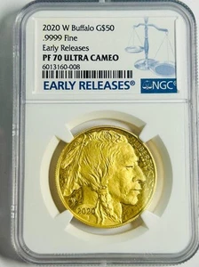 2020 W US Buffalo 1 TOz Gold Coin PF 70 NGC Graded $50 Dollars .9999 Ultra Came0 - Picture 1 of 4