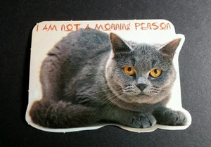 I AM NOT A MORNING PERSON GREY GRUMPY NEXT WAVE CAT ANIMAL PET STICKER - Picture 1 of 1
