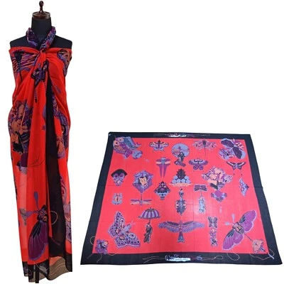 Hermes SOIES VOLANTES Cotton 100% Paleo Scarf shawl Black Red - Image 1 of 4