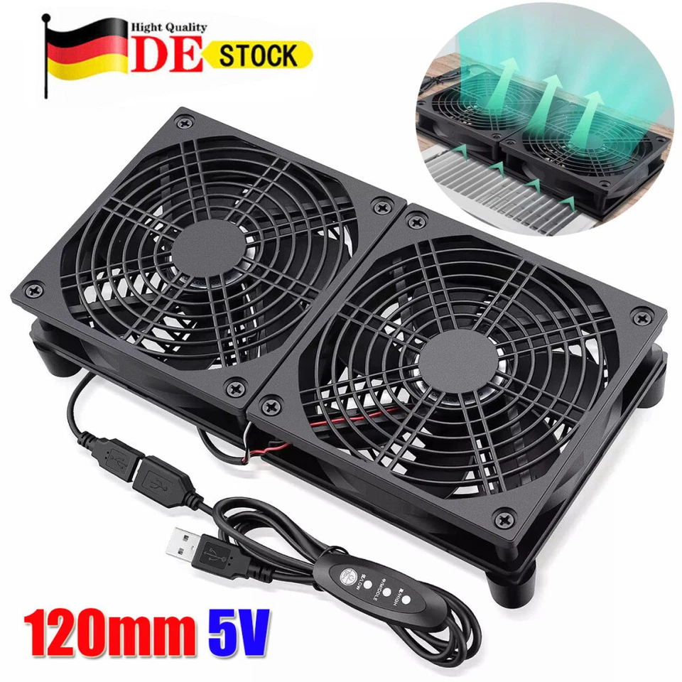 Doppel Lüfter PC Ventilator lüfter 120 mm Leise PC Gehäuselüfter Fan USB 5V - Bild 1 von 4