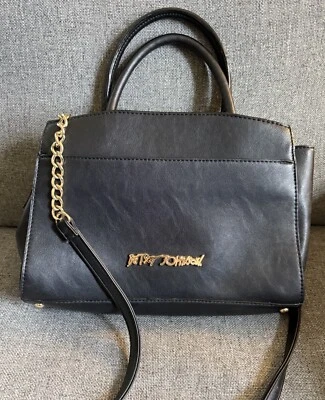 Betsey Johnson Black Satchel Purse With Top Handles & Crossbody Strap - Image 1 of 4