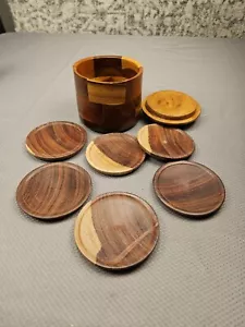 Vintage Holzuntersetzer, 6 Untersetzer und Holzhalter - Bild 1 von 5