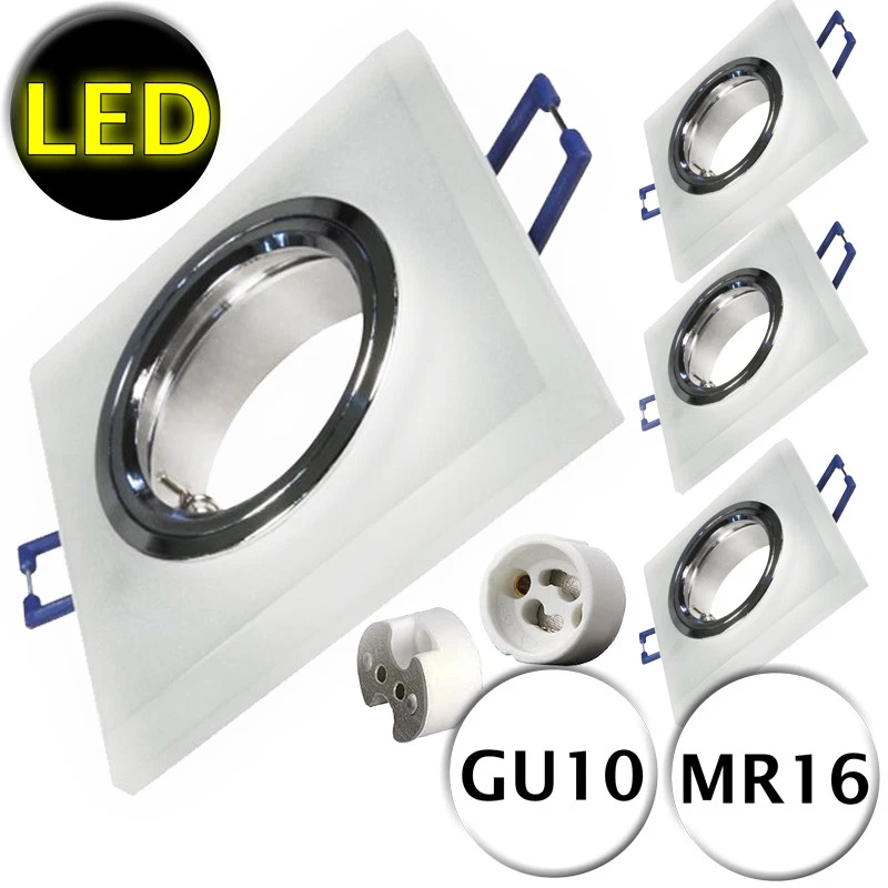 Edle Einbaurahmen Glas 4er Set eckig MR16 GU10 Einbaustrahler - Bild 1 von 1