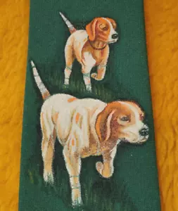 1940er 1950er VINTAGE HANDBEMALTE HERRENKRAWATTE ~ RALSTON PURINA ~ WERBEHUNDE ~ 52 ZOLL - Bild 1 von 7