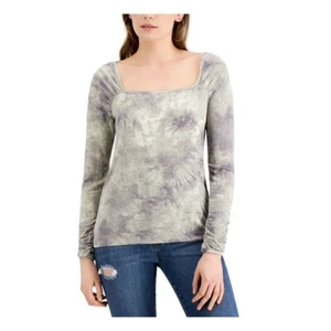 Fever Womens XL Gray Ribbed Tie Dye Long Sleeve Square Neck Top NWT BS19 - Picture 1 of 5