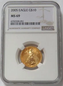 2005 GOLD AMERICAN EAGLE $10 COIN 1/4 OZ NGC MINT STATE 69 TONING - Picture 1 of 2