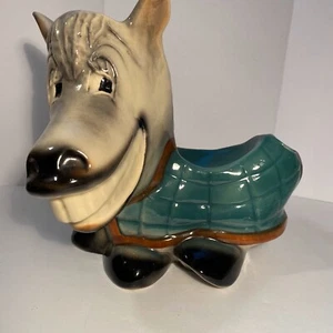 VTG 1950's McCoy Pottery Swank Mens Dresser Caddy Green Blanket Smiling Horse - Picture 1 of 10