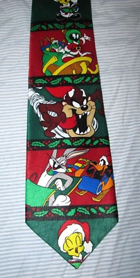 Corbata de Navidad vintage 1998 LOONEY TUNES (TAZ, Bugs Bunny, Piolín) Warner Bros. Foto 1 de 3