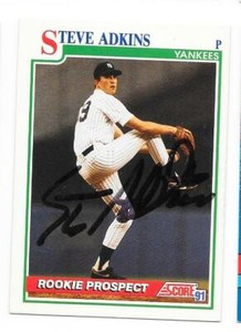 STEVE ADKINS 1991 SCORE AUTOGRAPHED SIGNED # 716 NEW YORK YANKEES