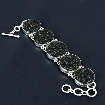 Pulsera de Moldavita Pulsera de Plata de Ley 925 Hecha a Mano Pulsera de Piedras Preciosas Foto 1 de 4