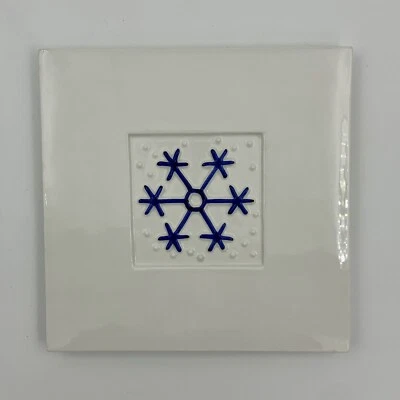Christmas White Trivet with Blue Snowflake -Made in Italy - Crate & Barrel - Image 1 of 3