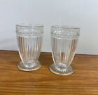 1930s Glass Footed Stars and Stripes Tumblers Ribbed Embossed 1 Chipped base 2pc
