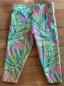 NWOT Lilly Pulitzer Pink Green Palm Leaf Girls Maia Cropped Leggings Pants M 6 7 - Picture 1 of 1
