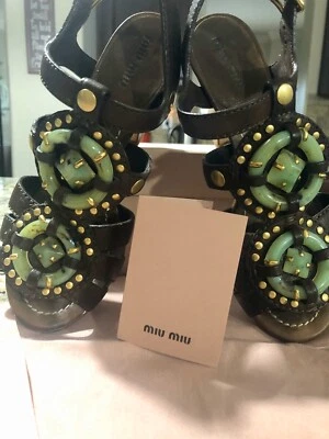 Miu Miu 5.5 35.5  Leather sandal Calzature Donna Buffalo Antic stones ($800 Shoe - Image 1 of 4