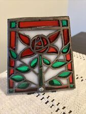 Vintage Stained Glass Cast Iron Red Rose Candle Holder - Sun Catcher. 5”x4”