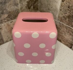 POTTERY BARN KIDS Pink & White Polka Dot Tissue Box Cover - EXCELLENT CONDITION