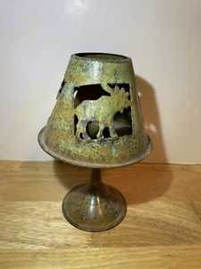 Rustic Farmhouse Tealight Candle Lamp w/3 Moose Cutouts on Metal Shade (8-1/4”) - Picture 1 of 5