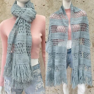 Vintage Ice Blue Silver Sparkle Hand Crocheted Wrap/Scarf - Picture 1 of 4