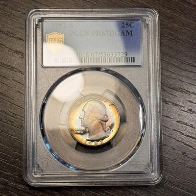 PR67DCAM 1982-S Washington Proof Quarter, PCGS Trueview- Rainbow Toned - Image 1 of 4
