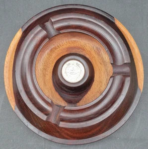 "Cenicero de madera oscura vintage tallado a mano moneda de 6"" 1980 Costa Rica" - Imagen 1 de 6
