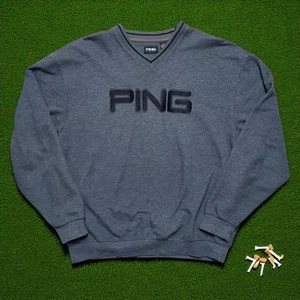 Vintage Ping Waffle Knit Golf Sweatshirt L grau schwarz Big Logo Spellout - Bild 1 von 9