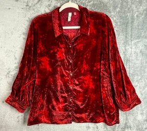 Top Anthropologie Pilcro Orsay de terciopelo rojo aplastado con botones mediano rojo festivo - Imagen 1 de 9