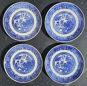 Set of 4 Vintage Blue Willow Pattern Dinner Plates 9” Unmarked - Picture 1 of 10