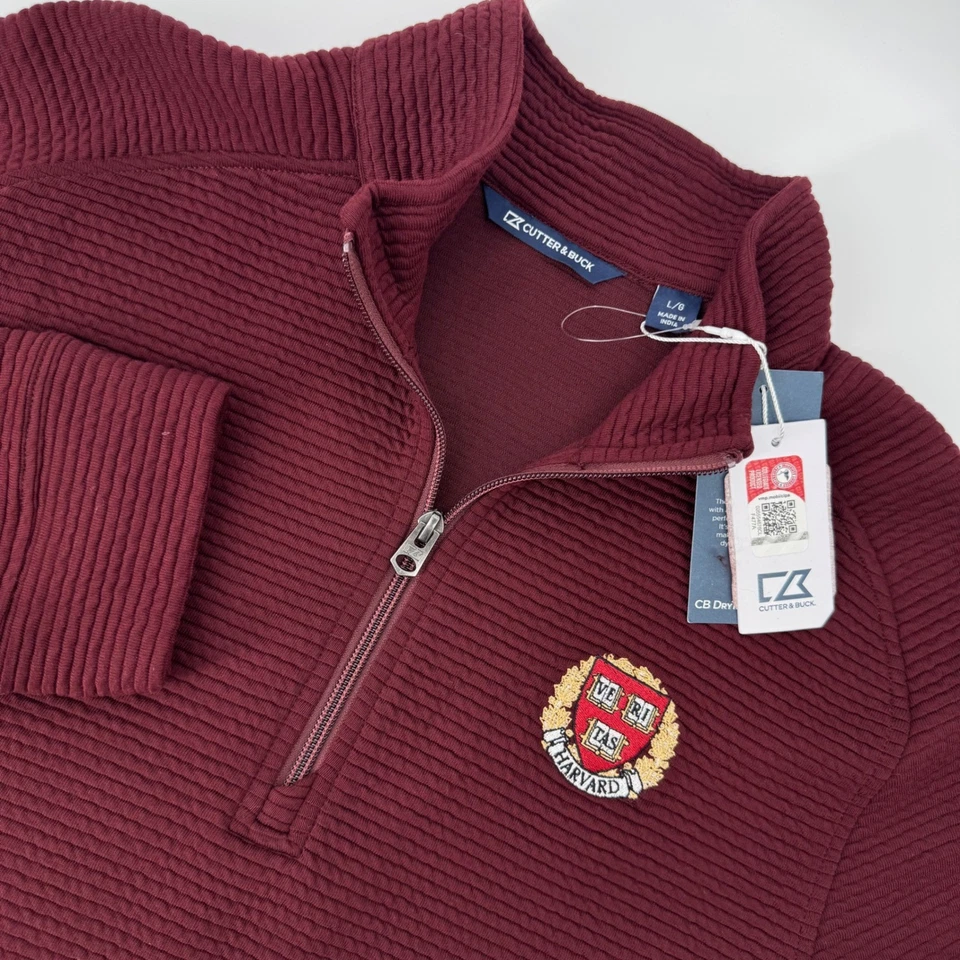 Cutter & Buck Mens Burgundy Harvard Pullover 1/4 Zip Textured Knit Sweater L/G - Image 1 of 4