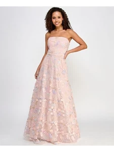 MORGAN & CO Womens Pink Lined Strapless Full-Length Formal Gown Dress Juniors 7 - Picture 1 of 9