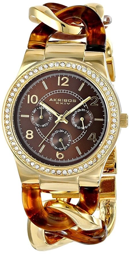 Reloj AKRIBOS XXIV para mujer AK562BR cadena de resina acentuada con cristal 38 mm 124142 Foto 1 de 4