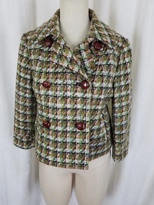 Millard Fillmore Green Houndstooth Tweed Cropped Jacket Womens 10 Woven Vegan - Picture 1 of 11