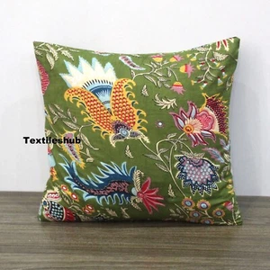 Indian Green Mukut Square Cotton Cushion Cover Pillow Case Home Decorative Cover - Picture 1 of 5