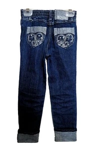 BONGO Girls Skinny Blue Jeans Sequin Embellished Cuffed Sz 5 Elastic Waist Back - Picture 1 of 10