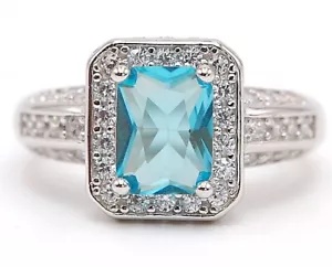 4CT Aquamarine & White Topaz 925 Sterling Silver Ring Jewelry Sz 8 MK1-3 - Picture 1 of 4