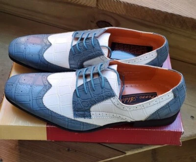 Ferro Aldo Men's Lace Up Blue and White Dress Faux Leather Shoes M-109185- NIB - Image 1 of 4