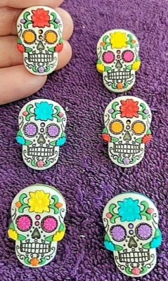 +Sugar Skull Day of the Dead Thumb Tacks Push Pins - 6pc Set - Very Unique! - Image 1 of 4