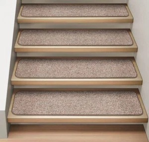 Set of 15 ATTACHABLE Carpet Stair Treads PEBBLE BEIGE runner rugs - Picture 1 of 4