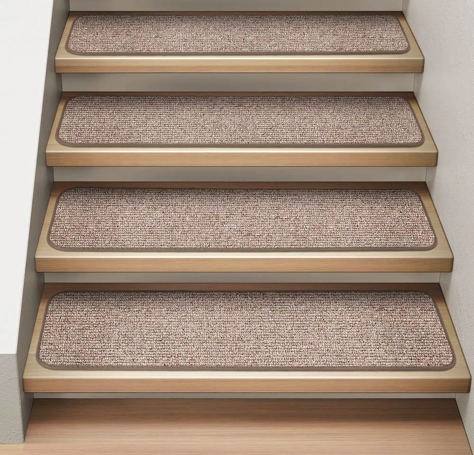 Set of 15 ATTACHABLE Carpet Stair Treads 9"x36" PEBBLE BEIGE runner rugs