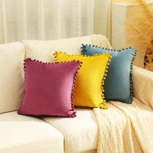 Pom Pom Velvet Cushion Covers Pillow Cases Soft Cushion Cover Sofa Home Decor UK - Picture 1 of 22