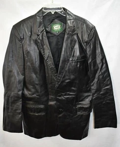 Hill & Archer Blazer Jacket Leather Black Size 46 Men's Vintage - Picture 1 of 5
