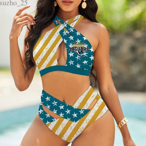 Jacksonville Jaguars Women's Sexy Bikini High Waist Swimsuit Beach Swimwear 2PCS Cover