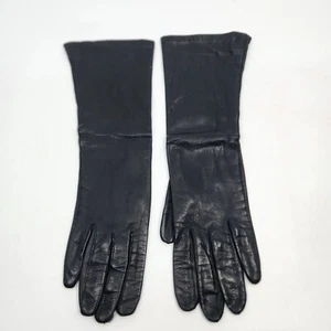 Women's Black Leather Silk Lined 12.5" Long Gloves Size 7 Made in Italy - Picture 1 of 10