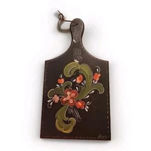 Norwegisches Rosmemaling Holz Schneidebrett schwarzer Hintergrund Wohndeko  - Bild 1 von 6