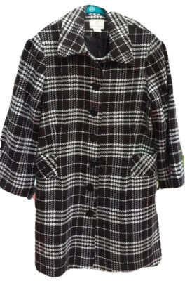 NWOT Vtg Hot in Hollywood Black & White Check Long Winter Coat See Measurements - Image 1 of 4