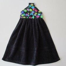 Jazberryz Coloured Bubbles Black Kitchen Hanging Hand Towel Button Close