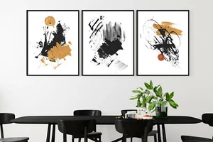 Abstract wall prints, orange black abstract prints, abstract wall decor - Picture 1 of 13